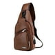 thumbnail image 2 of Bandolera para hombres – Mochila de día con bandolera en el pecho de hombro, cuero de poliuretano, negro/caqui/marrón, correa ajustable, agujero para auriculares, encaja en tableta de 7,9", ligera, 2 of 9