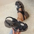 thumbnail image 5 of Gladiator Fisherman Sandals for Women Platform Lug Sole Hollow out Beach Shoes Closed Toe Glitter Rhinestone Buckle Ankle Strap Summer Dress Shoes Black Size 8, 5 of 8