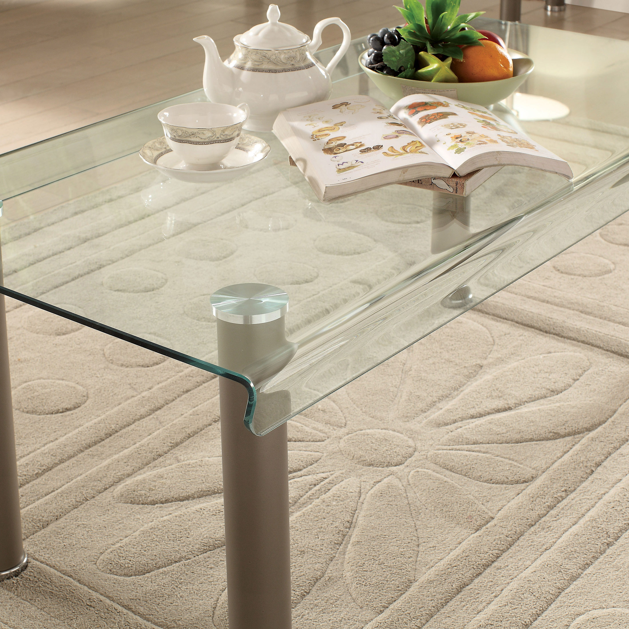 Furniture of America Ramey Glass Top Coffee Table, Champagne