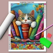 Cute Cat and Books 5D Round Drill Diamond Painting Art Kit