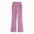 thumbnail image 4 of UAYOTSE Girls Cross Waist Flare Pants V Front High Rise Side Pockets Kids Back to School Stretch Trousers Fall,Sizes 7-8 Years, 4 of 6