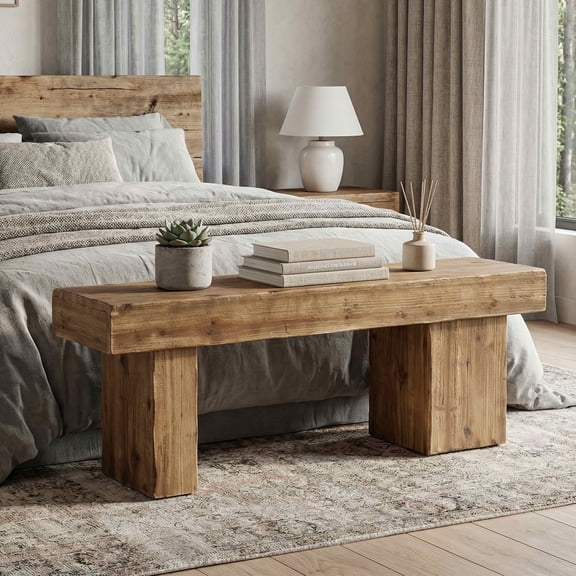 MAYEERTY Rustic 47 Inch Solid Fir Wood Entryway Bench, Heavy Duty Farmhouse Dining Shoe Bench with Artistic Legs for Bedroom Kitchen Hallway