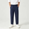 thumbnail image 2 of Besolor Kids Boys Clothes School Uniform Pants Elastic High Waisted Straight Leg Casual Solid Color Boy Trousers with Pockets(14-15 Years,Navy1), 2 of 6