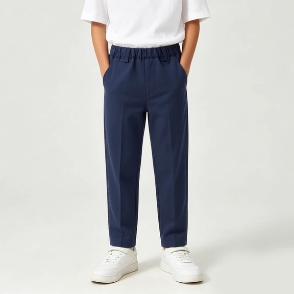 Boy's Soft Pants School Uniform Elastic Waist Twill Pants Versatile Wedding Party School Uniform Pants Navy