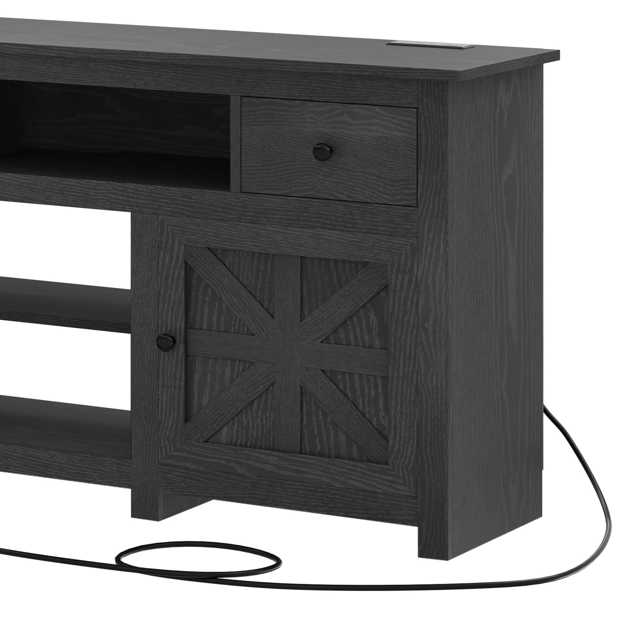 Uforic Farmhouse TV Stand for 75/80 Inch TV, Rustic Entertainment Center with Power Outlet, Storage Drawers, TV Console for Living Room, Black