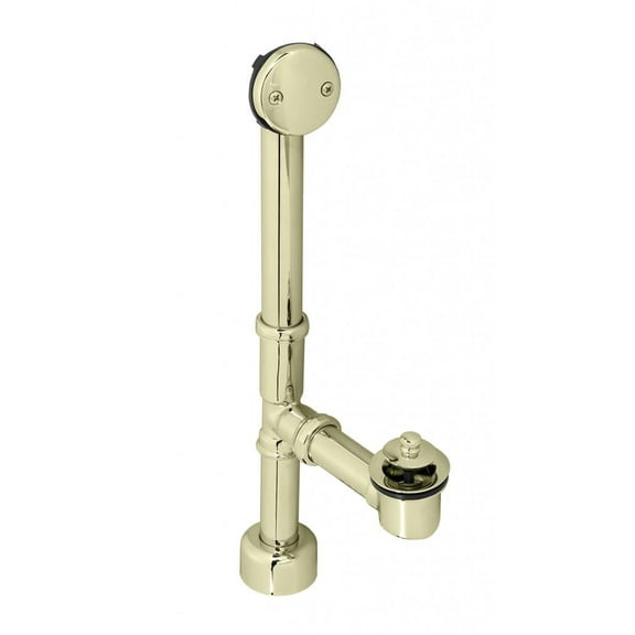 Westbrass 14" 17 ga. Twist & Close Brass Bathtub Drain Assembly with 2-Hole Overflow, Fully Finished, Polished Brass