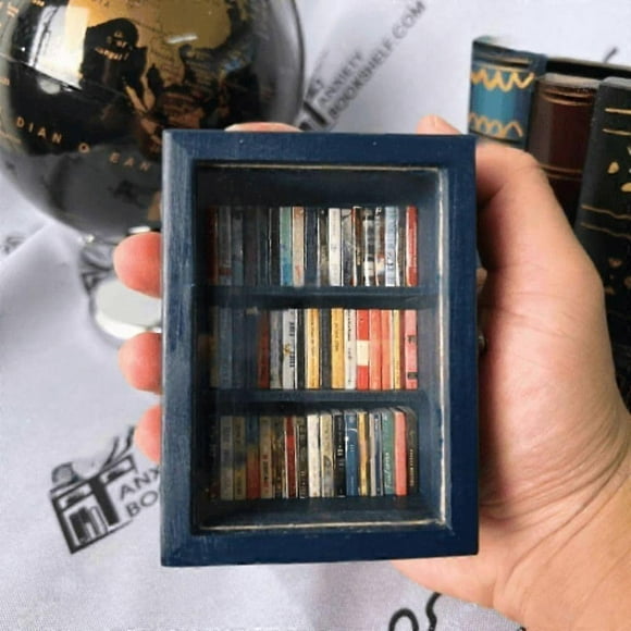 Mini Pocket Anxiety Bookshelf, with 60Pcs Miniature Books Cabinet Shake Bookshelf Decor, Funny Gifts for Book Lovers