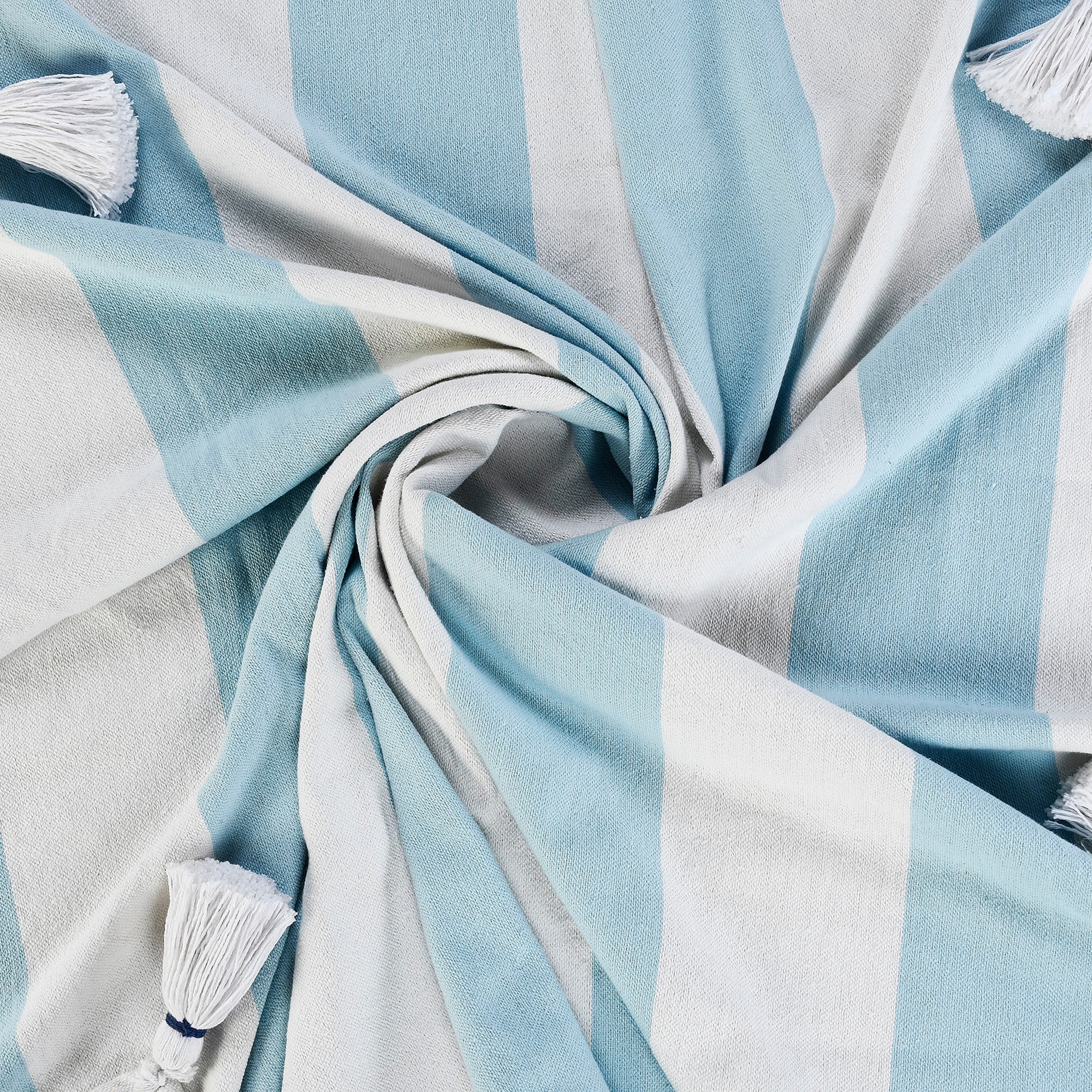 Ox Bay Aqua Blue Striped Cotton Throw Blanket, 50" x 60"