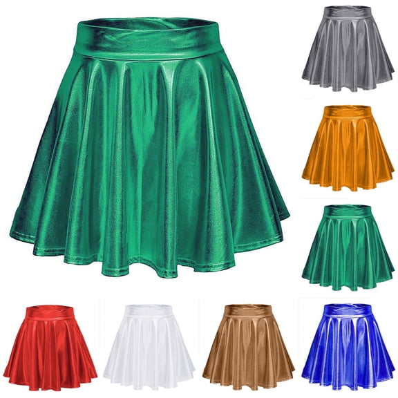 Mini Skirt for Women Carnival Metallic Skater Sparkly Shiny Flared Pleated A Line Skort Casual Comfortable Womens Skirts Blue L