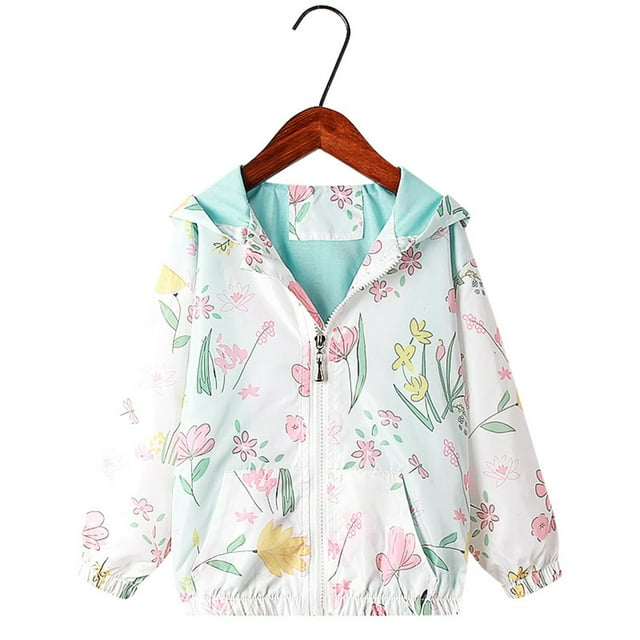 Cowsor Girls' Printed Hooded Zippered Jacket – Long Sleeve Loose Coat (3-9Y)
