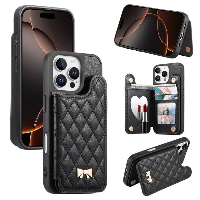 FOXDOCK Étui Portefeuille pour iPhone 12 Pro Max avec Porte-Cartes et Miroir, Support Ajustable Antichoc