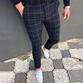 thumbnail image 3 of RUTAYY Men's Casual Pants Slim Fit Plaid Print Zipper Long Pants Daily Wear Comfort Elegant Chic Trousers, 3 of 8