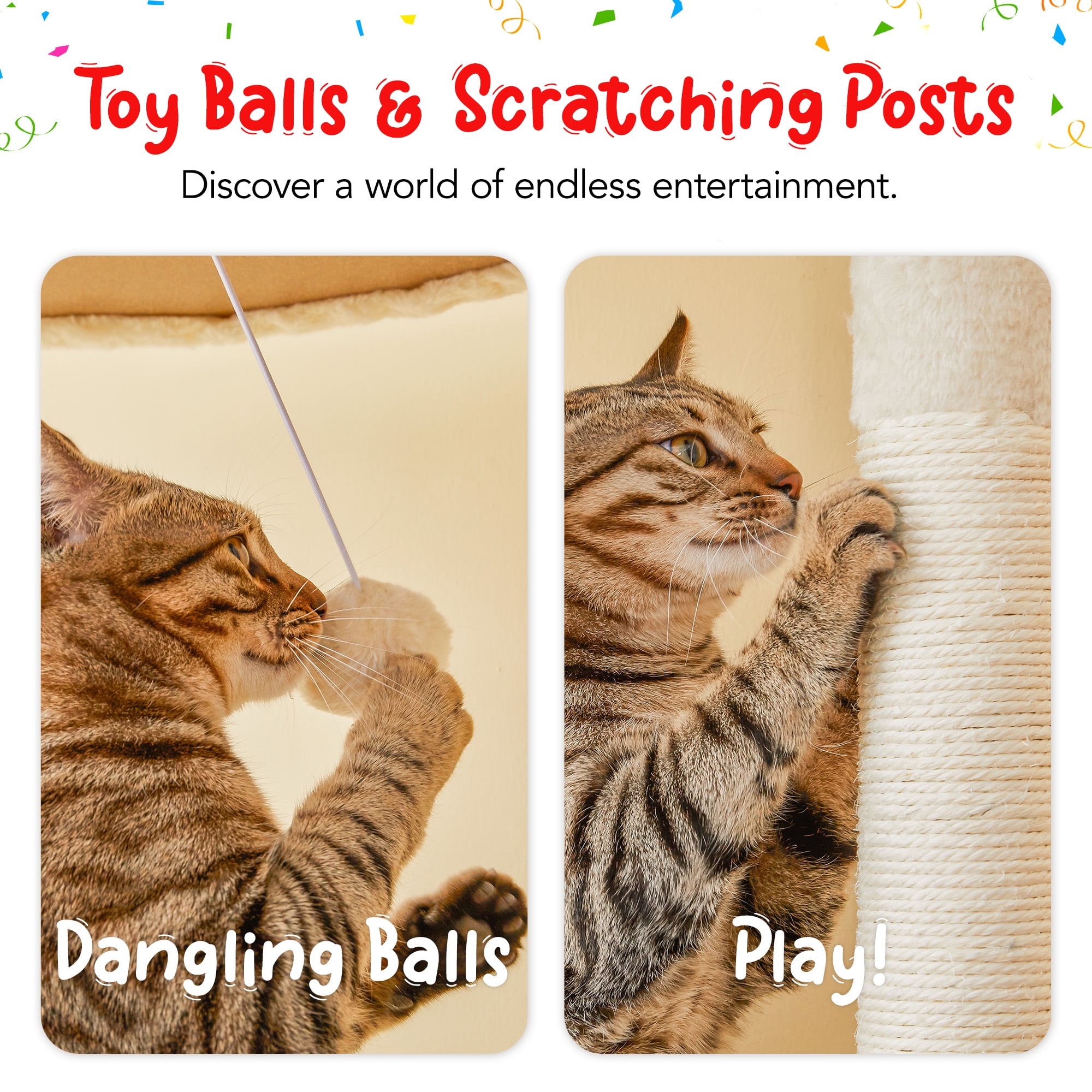 Furcato 92.1"-101.6" Adjustable Height Cat Tree, Floor to Ceiling Cat Tower, 7 Tiers Cat Climbing Tree with Hammock, Beige
