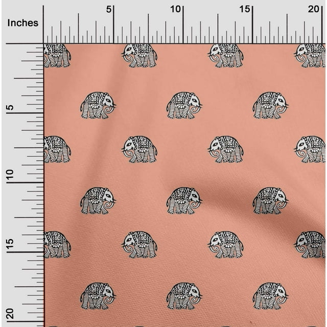 oneOone Organic Cotton Voile Fabric Elephant Block Print Sewing Fabric BTY 42 Inch Wide