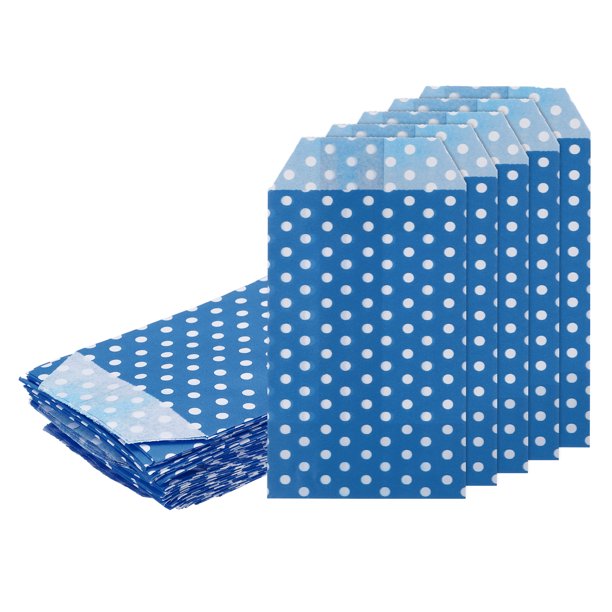 Uxcell 100Pcs Bolsas de Papel Kraft, 6" x 3" Bolsas de Caramelo a Prueba de Grasa, Bolsas de Favor Planas, Bolsas de Regalo Pequeñas, Puntos Azules