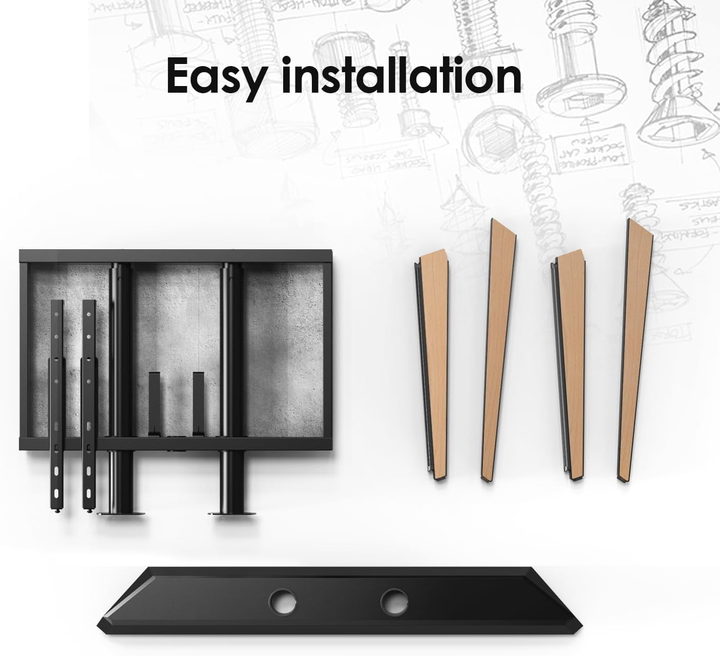 FITUEYES Picasso Series Floor TV Stand for 65–88 inch TVs, Black & Light Wood, Cable Management