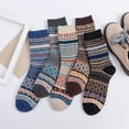 thumbnail image 2 of Honeeladyy Socks for Women,5Pairs Women Warm Winter Socks Retro Print Thick Knit Cozy Middle Tube Socks, 2 of 2