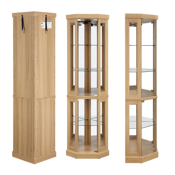 CQSXDA 79” Antique Curio Cabinet Corner Glass Display Storage Cabinet, Wine Storage with Lights