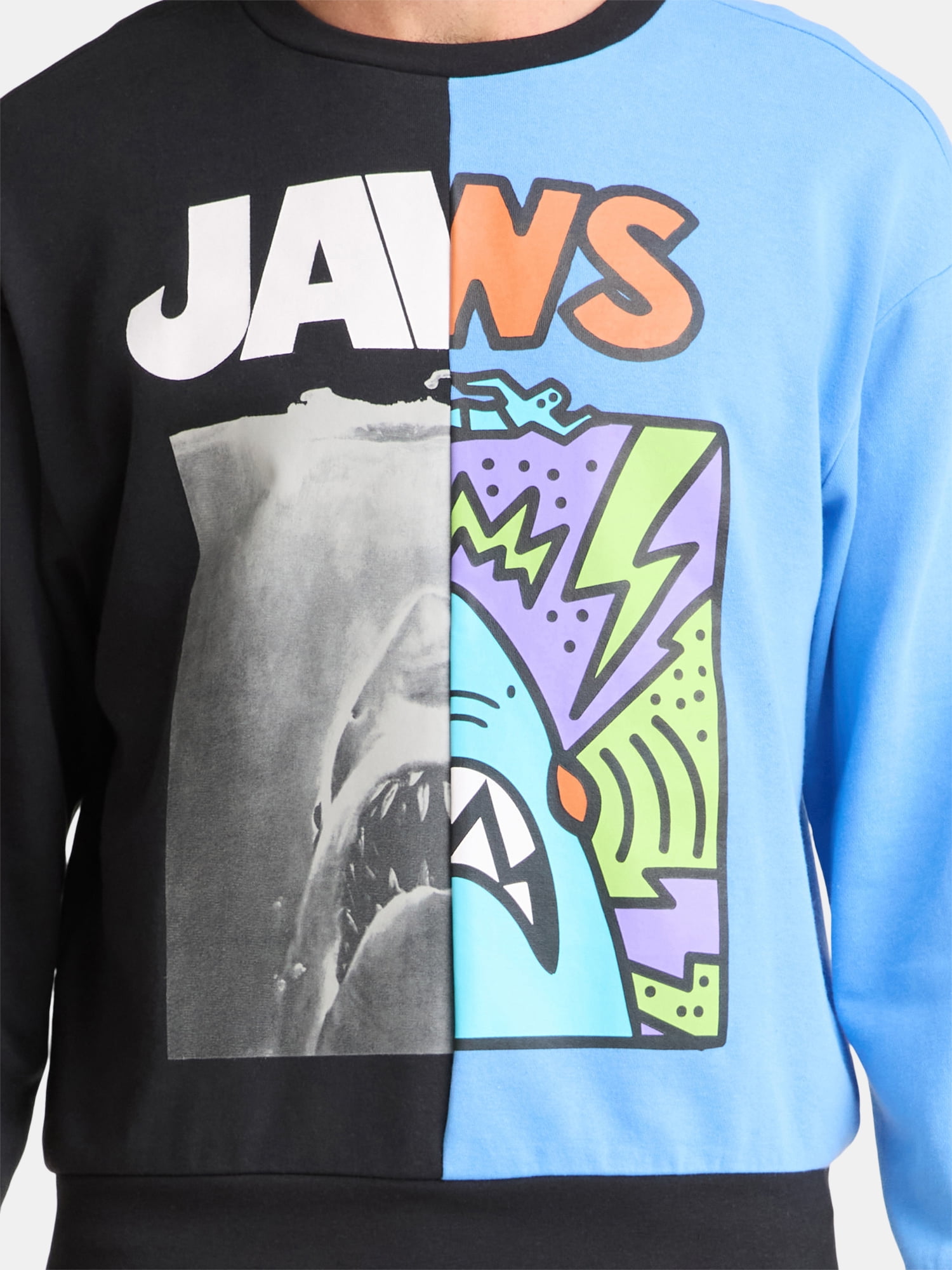 Jaws Men's and Big Men's Combo Fleece Crewneck Sweatshirt, Sizes S-3XL