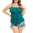 thumbnail image 3 of Women Plus Size Tankini Ruffle Swimsuit Two Piece Flowy Swimdress Tummy Control Bathing Suits with Boyshorts, 3 of 6