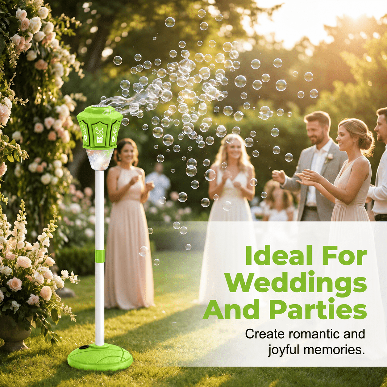 Street Lamp Bubble Machine, 2026 New Automatic Bubble Machine Stand with Light Music, Adjustable Standing Bubble Maker Blower Torch-Shaped for Outdoor Party Birthday Wedding (Green)