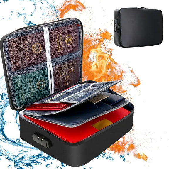 VEGCOO Fireproof Document Bag with Lock Zipper Closure Fire & Water Resistant Money Bag Storage Pouch Organizer Case Home Office Travel Bag for Documents Files Money Cards Passport Valuables