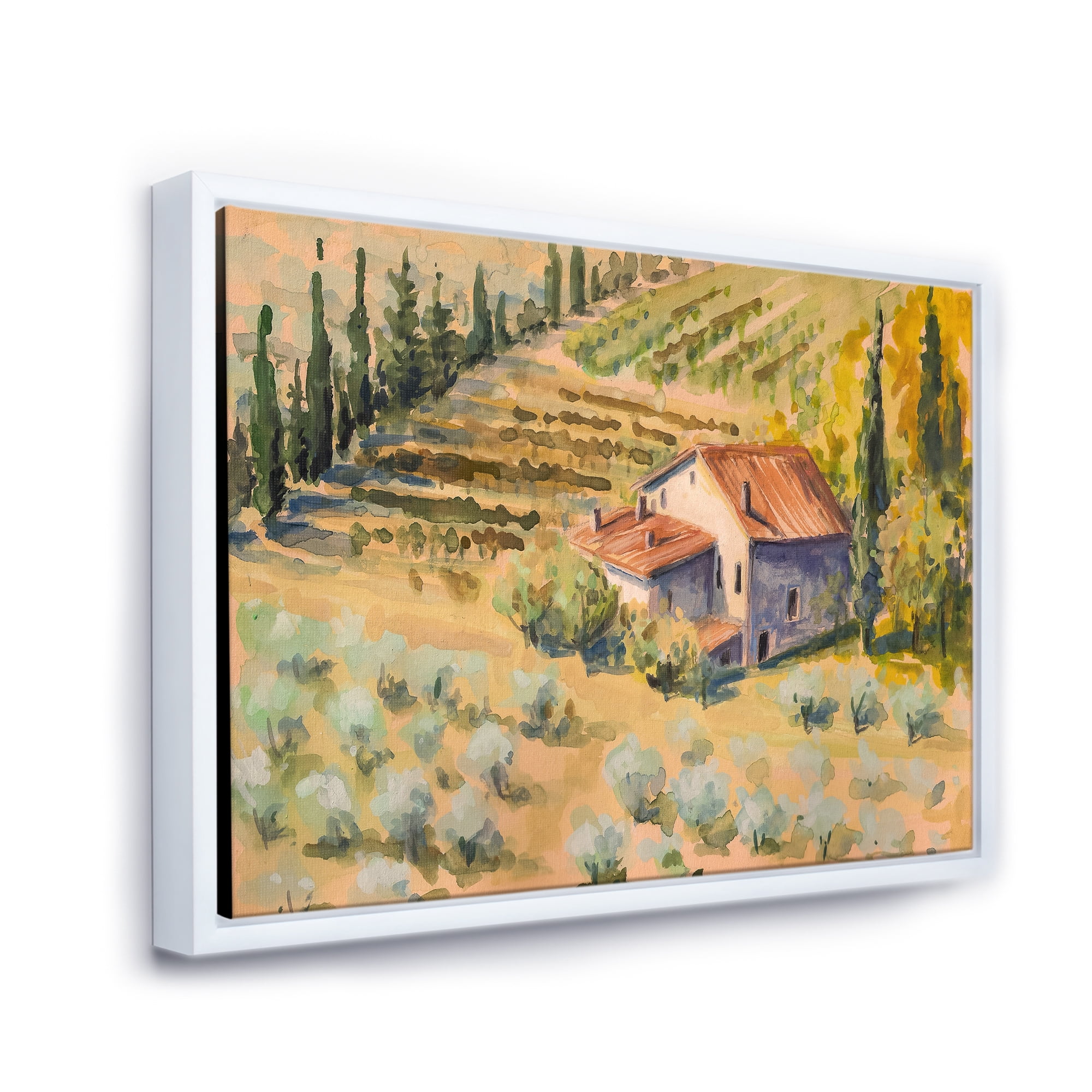 Designart 'Little Farmhouse In Countryside' Country Framed Canvas Wall Art Print