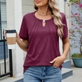 thumbnail image 2 of Women's Short Sleeve Blouses Dressy Casual Crew Neck Chiffon Shirt Fashion Summer Loose Pleated Tunic Tops (Wine L), 2 of 6