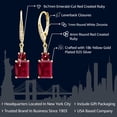 thumbnail image 5 of Gem Stone King 18K Yellow Gold Plated Silver Red Created Ruby Dangle Earrings for Women (6.10 Cttw, Gemstone July Birthstone, Emerald Cut 9X7MM), 5 of 5