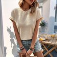 thumbnail image 4 of Tops de Verano para Mujer, Moda Informal, Color Sólido, Cuello Redondo, Encaje, Corta, Blusas Clásicas de Calle, Caqui, L, 4 of 8