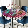 thumbnail image 5 of Elastic Fitted Round Tablecloth, Abstract Red Waterproof Stretch Table Cover for 55"-60" Tables, Painting Buildings Geometric Color Block Washable Outdoor Tablecloths for Patio, Picnic, Camping, 5 of 9