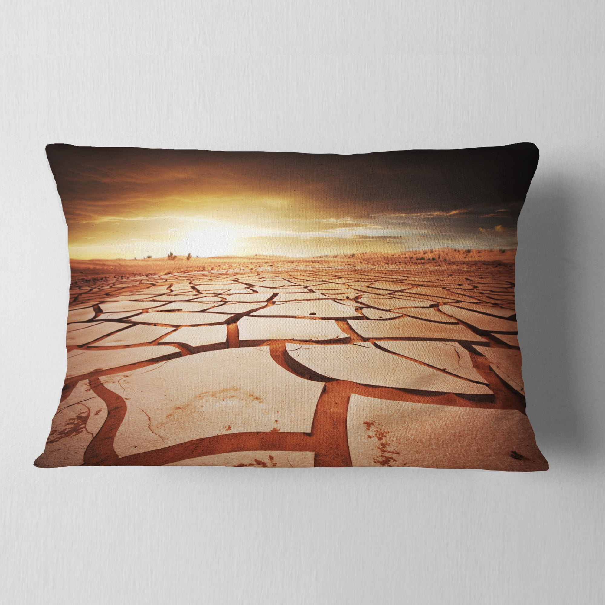 Designart Drought Land under Dark Skies - African Landscape Printed Throw Pillow - 12x20