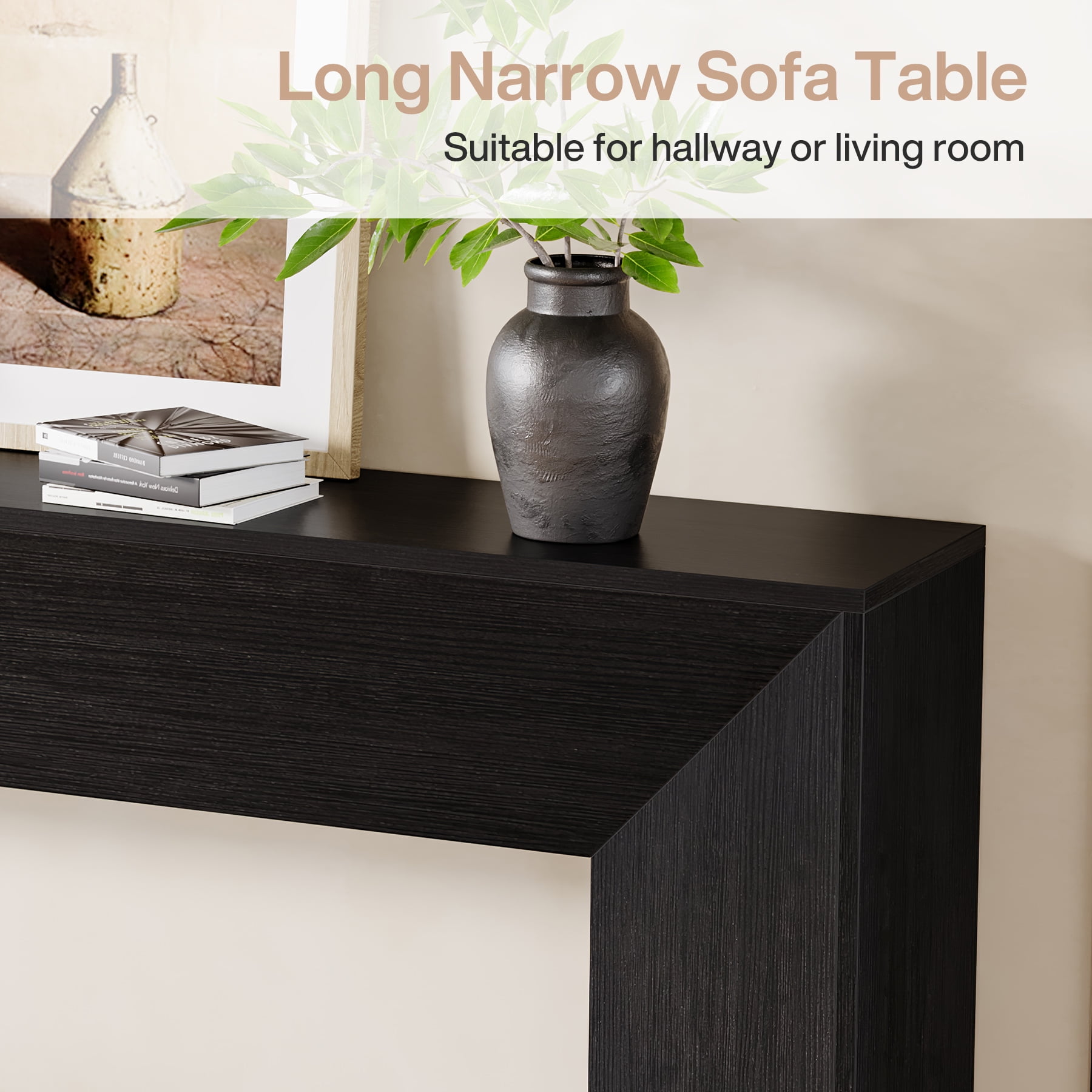 Tribesigns 63" Modern Wood Long Sofa Table Behind Couch, Console Table for Entryway, Black
