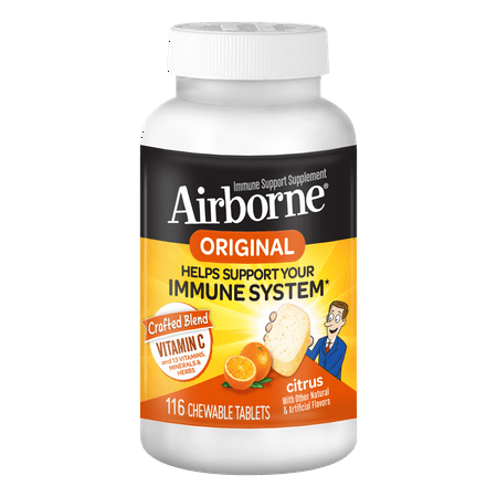 Airborne Citrus Chewable Tablets, 116 count - 1000mg of Vitamin C - Immune Support