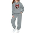 thumbnail image 2 of Gamivast Girls Christmas 2 Piece Outfits Snowman Face Bow Print Hooded Sweatshirt and Joggers Set Fleece Lined Pullover Holiday Winter Warm Clothes, 2 of 5