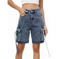 thumbnail image 2 of Women'S Y2K Baggy with Multi Pockets Bermuda Wide Leg Knee Length Long Jean Shorts Streetwear Jorts Blue S, 2 of 9