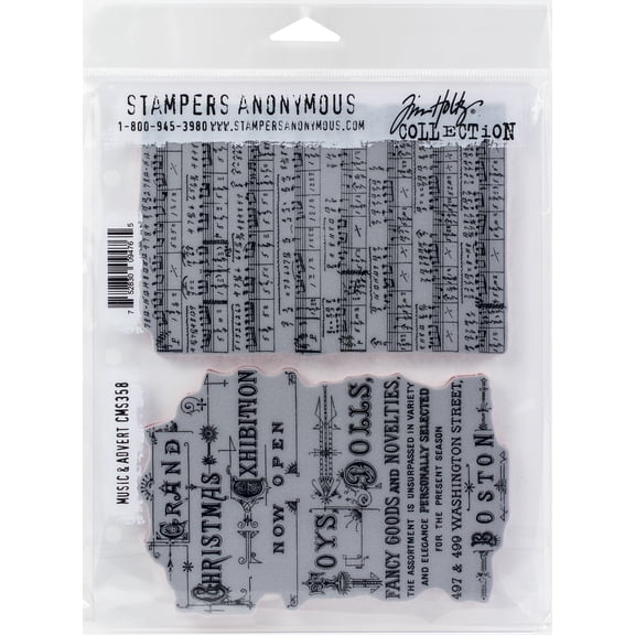 Tim Holtz Cling Stamps 7"X8.5"-Music & Advert