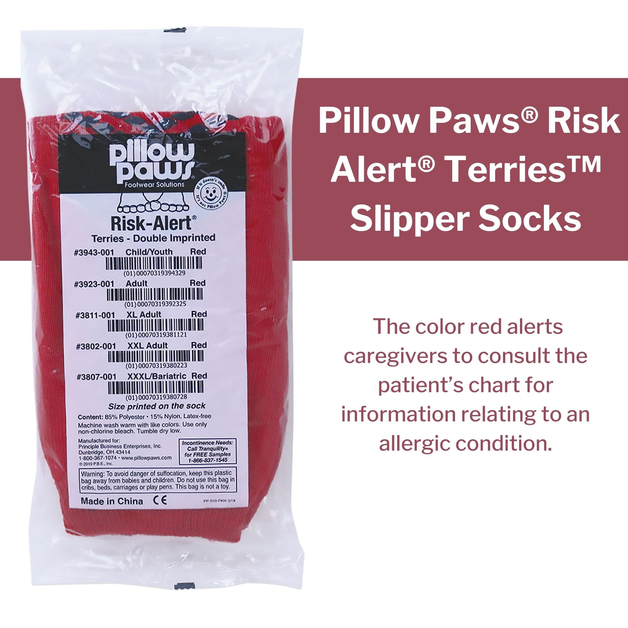 Pillow Paws Red Adult Slipper Socks, Skid-Resistant Sole, Shoe Size 10.5  and up, 1 Pair 