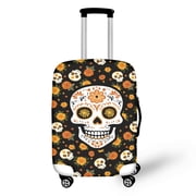 HELLHERO Skull and Floral Design Suitcase Sleeve Soft Personalized Polyester Spandex Luggage Cover for Vacation Journey