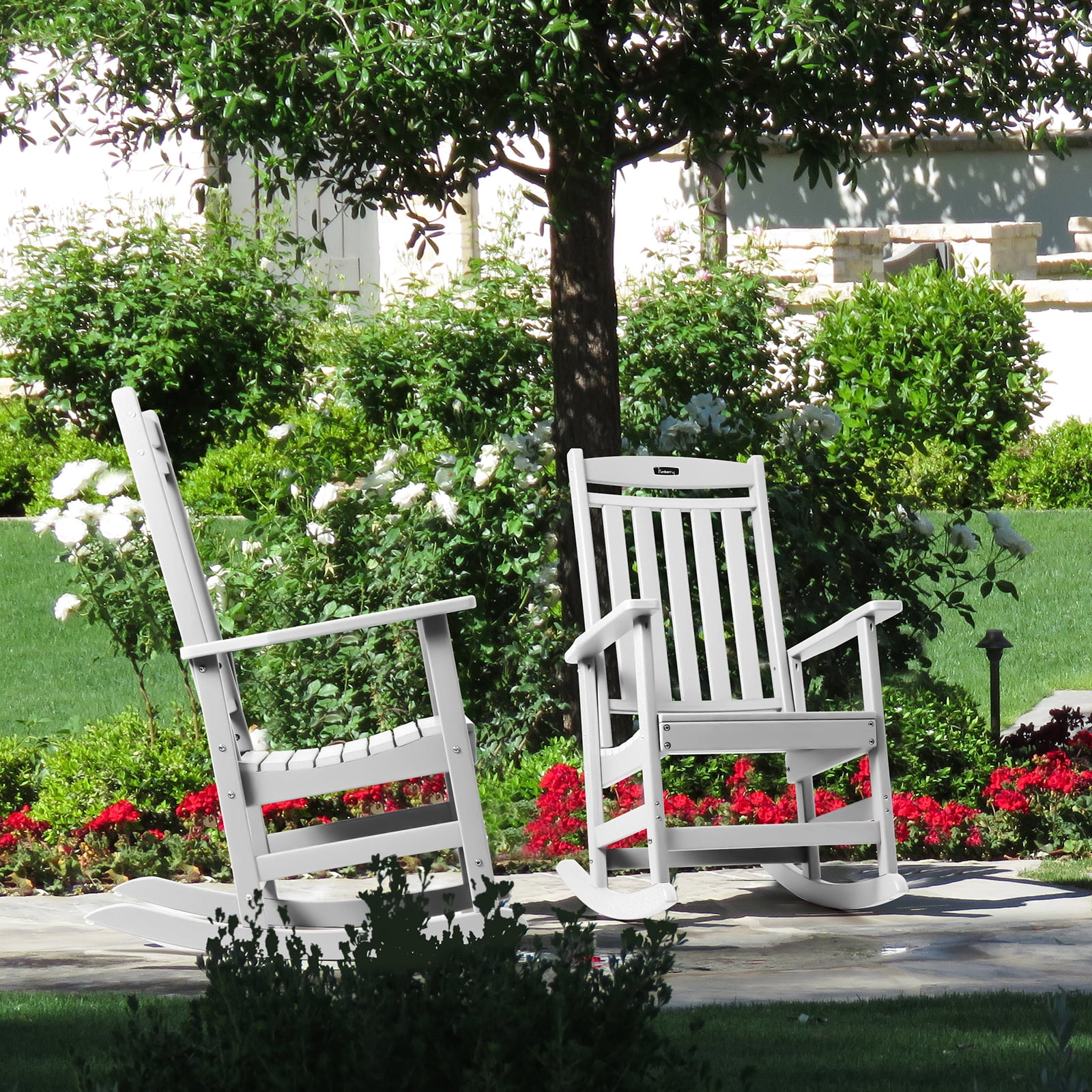 PAOLFOX Patio High Back Plastic Rocking Chair Set of 2, White