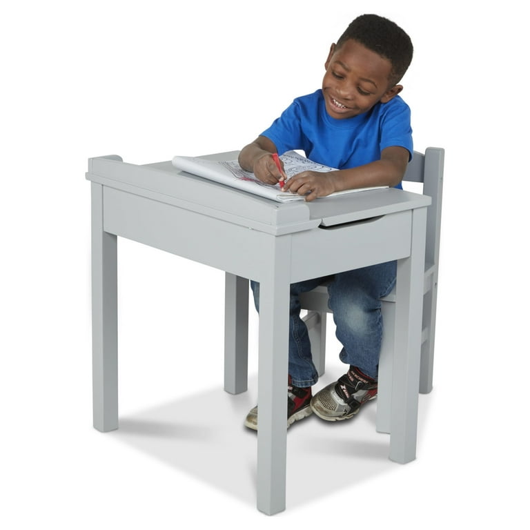 Melissa & Doug Kids Furniture Wooden Lift-Top Desk & Chair - Gray