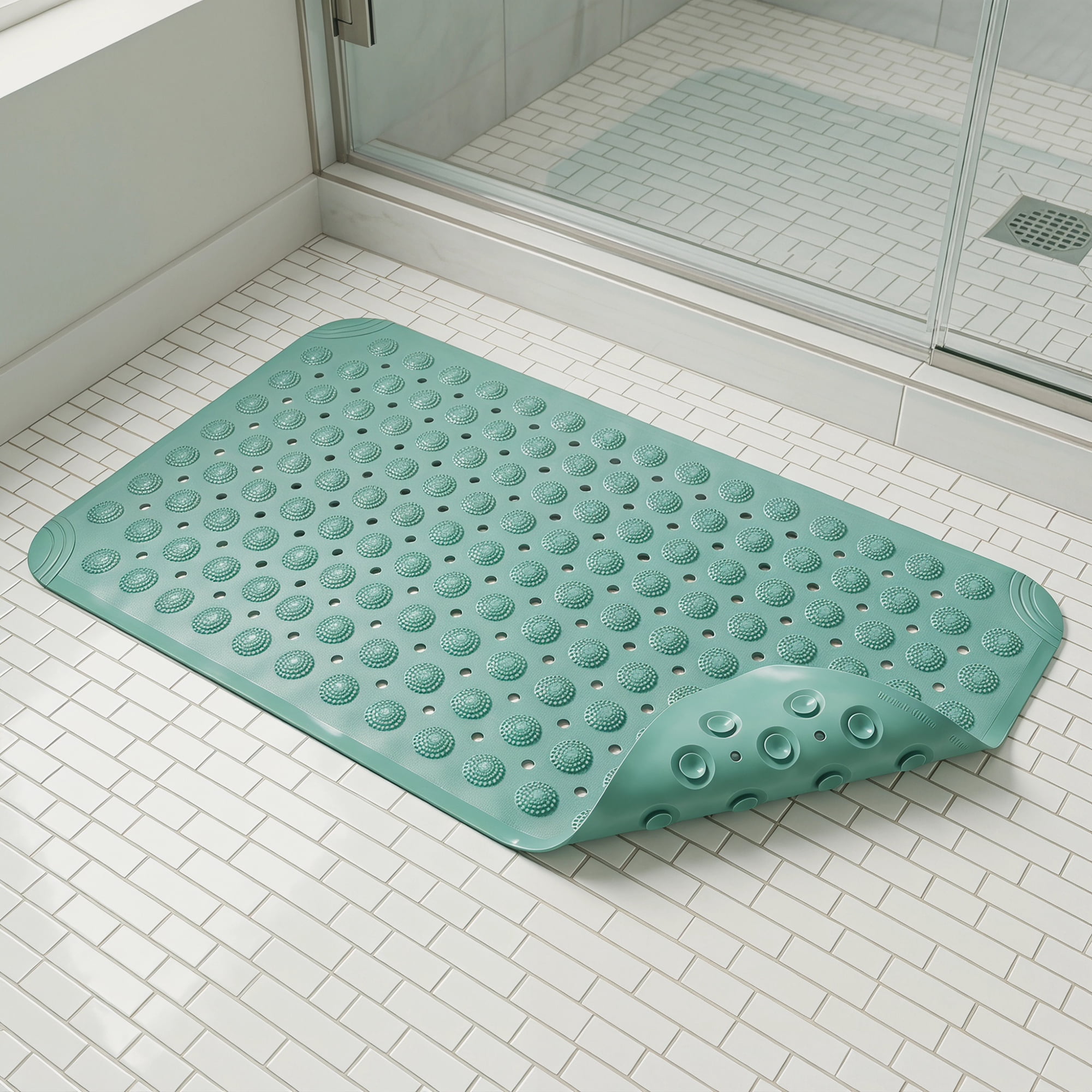 Unique Bargains Non Slip Quick Dry Machine Washable Bath Tub Mat Green 32" x 16"