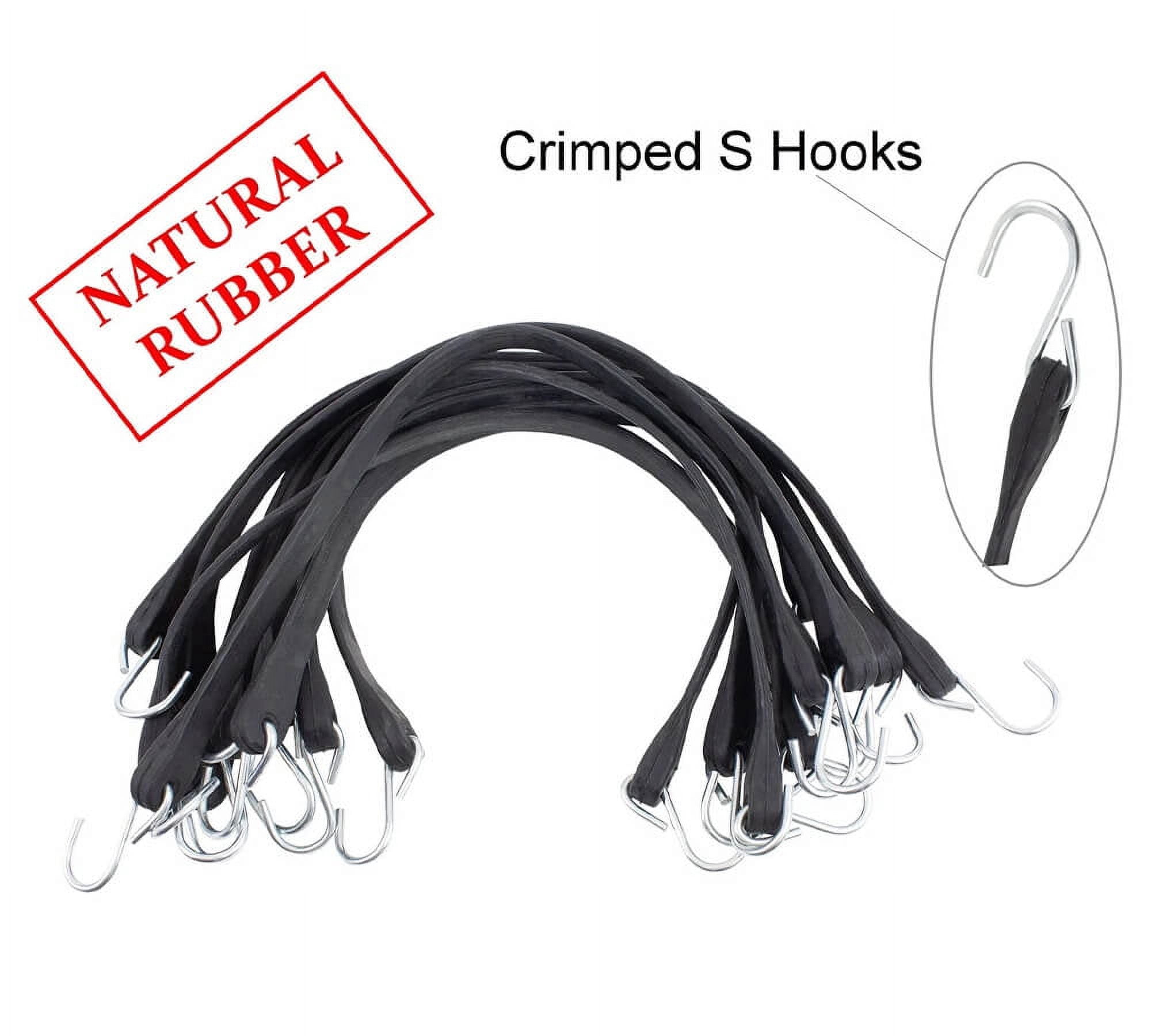 100 Pack 15" Natural Rubber Tarp Bungee Straps Tie Down Cords S Hooks Heavy Duty Ideal for Securing Tarps