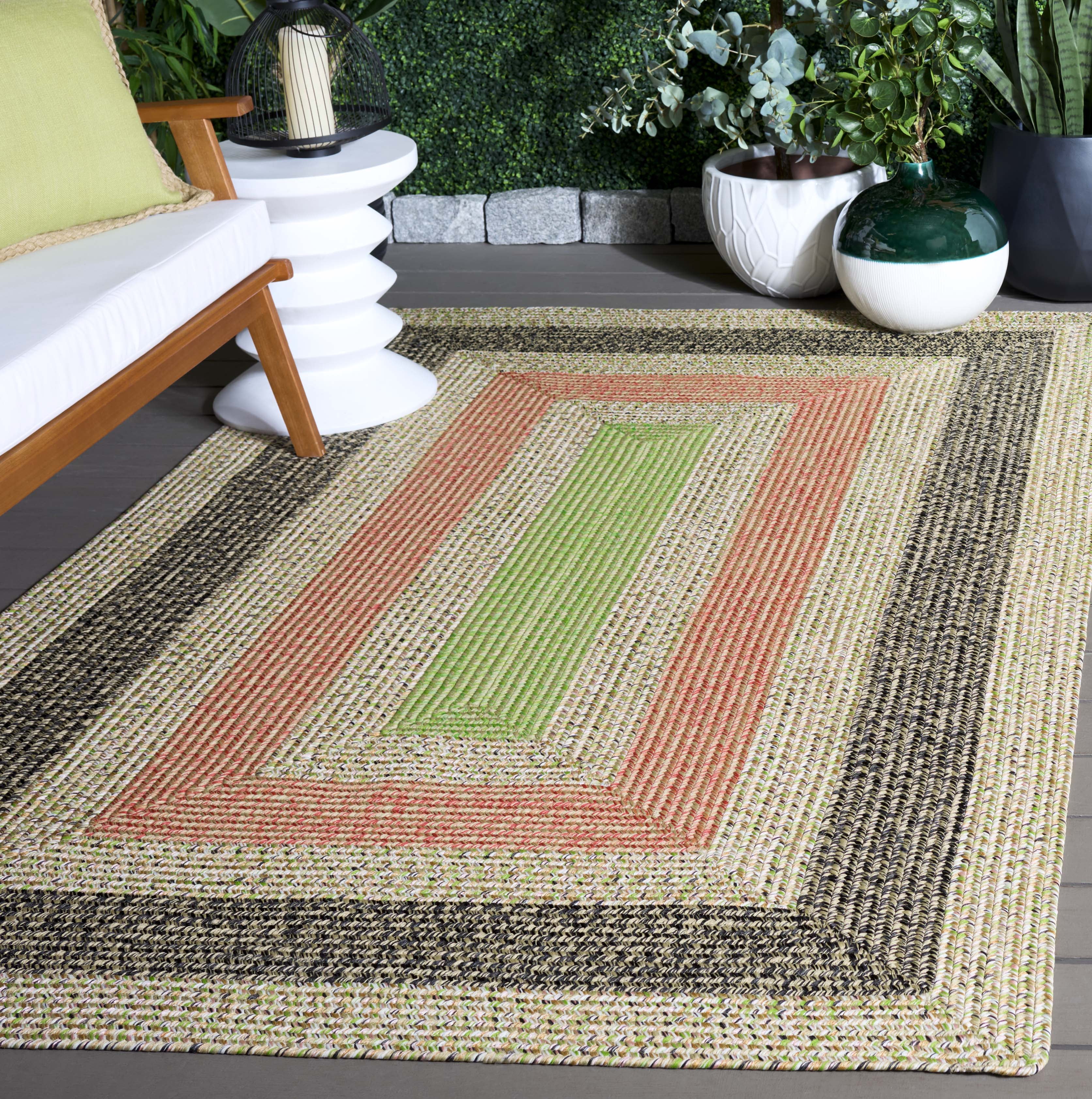 SAFAVIEH Braided Oswin Geometric Machine Washable Reversible Area Rug, Black/Light Green, 8' x 10'