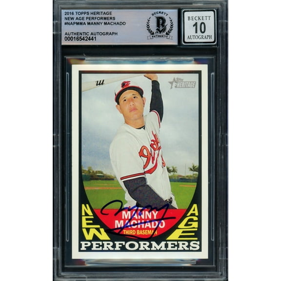 Manny Machado Autographed 2016 Topps Heritage New Age Performers Card #NAP-MMA Baltimore Orioles Auto Grade Gem Mint 10 Beckett BAS #16542441