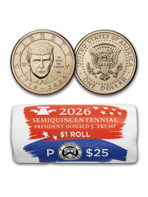 Collectible 2026-P Donald Trump Semi. Dollar 25 Coin Roll BU (Mint Wrapped)