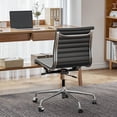 thumbnail image 3 of Cottinch Ribbed Office Chair Mid Back Armless Genuine Leather Ergonomic Desk Chair, Adjustable Height Executive Conference Task Chair Swivel Chair for Home Office, Black, 3 of 12