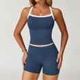 thumbnail image 1 of AEXTO Two Piece Color Block Womens Workout Sets Cross Back Tank Top Matching High Waist Leggings Shorts Sets Gym Outfits Activewear, 1 of 5