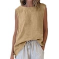 thumbnail image 2 of Craaazy Women Casual Sleeveless Tank Top, Solid Color Loose Fit Round Neck Vest, High Low Hem Asymmetric Top for Daily Wear Gifts, 2 of 7