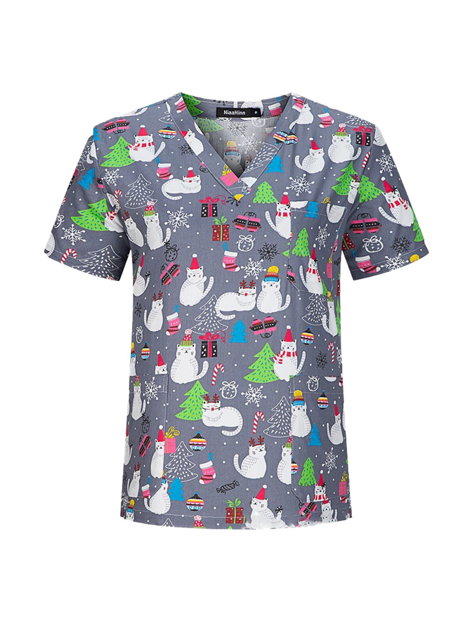 NEW Scrubs ~ Christmas Print Scrub Top ~  S ~ Holiday Delight Gold ~ # 506 